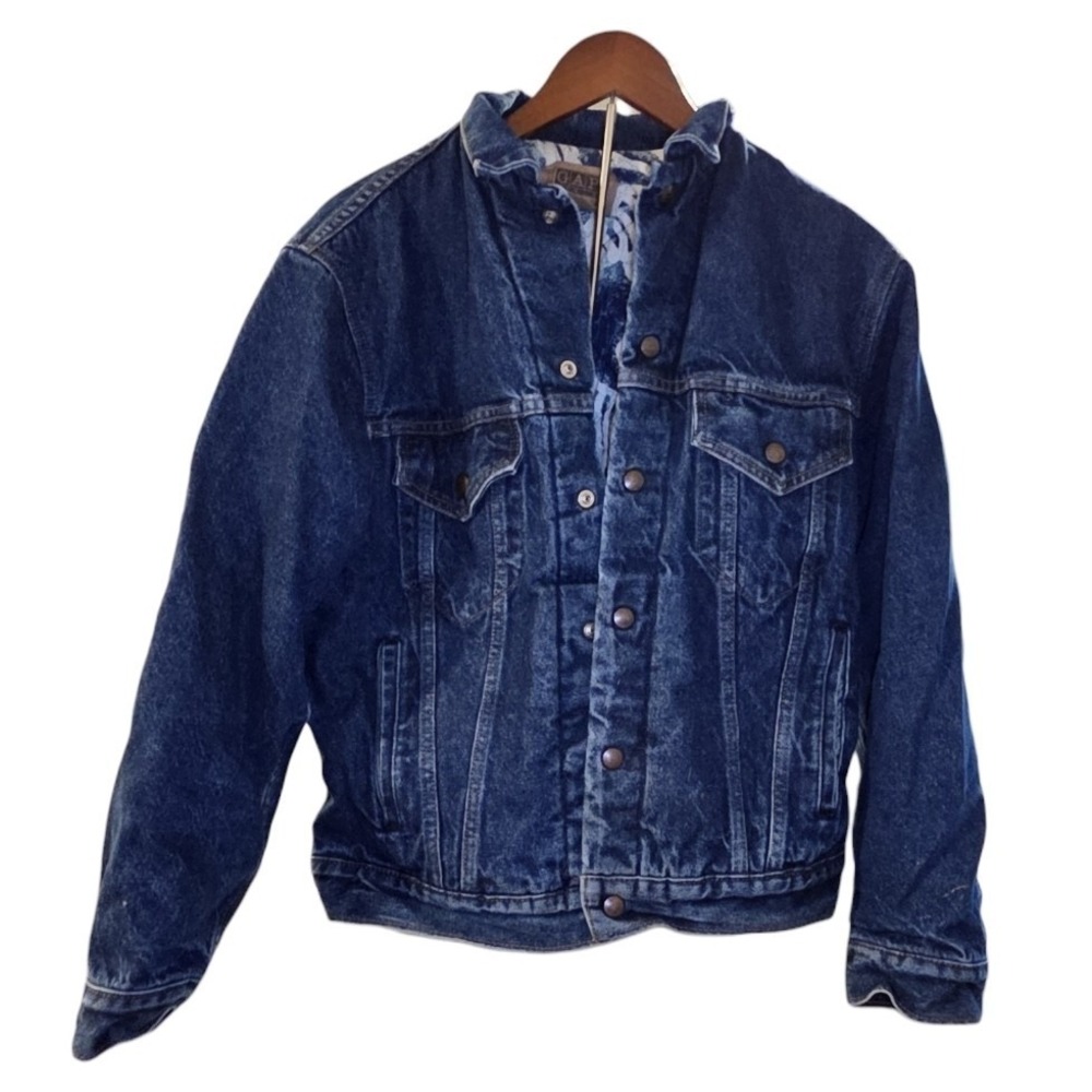 Gap Mens Blue Vintage Denim Jacket Quilted Zebra Print Trucker‎ 80's Sz Med